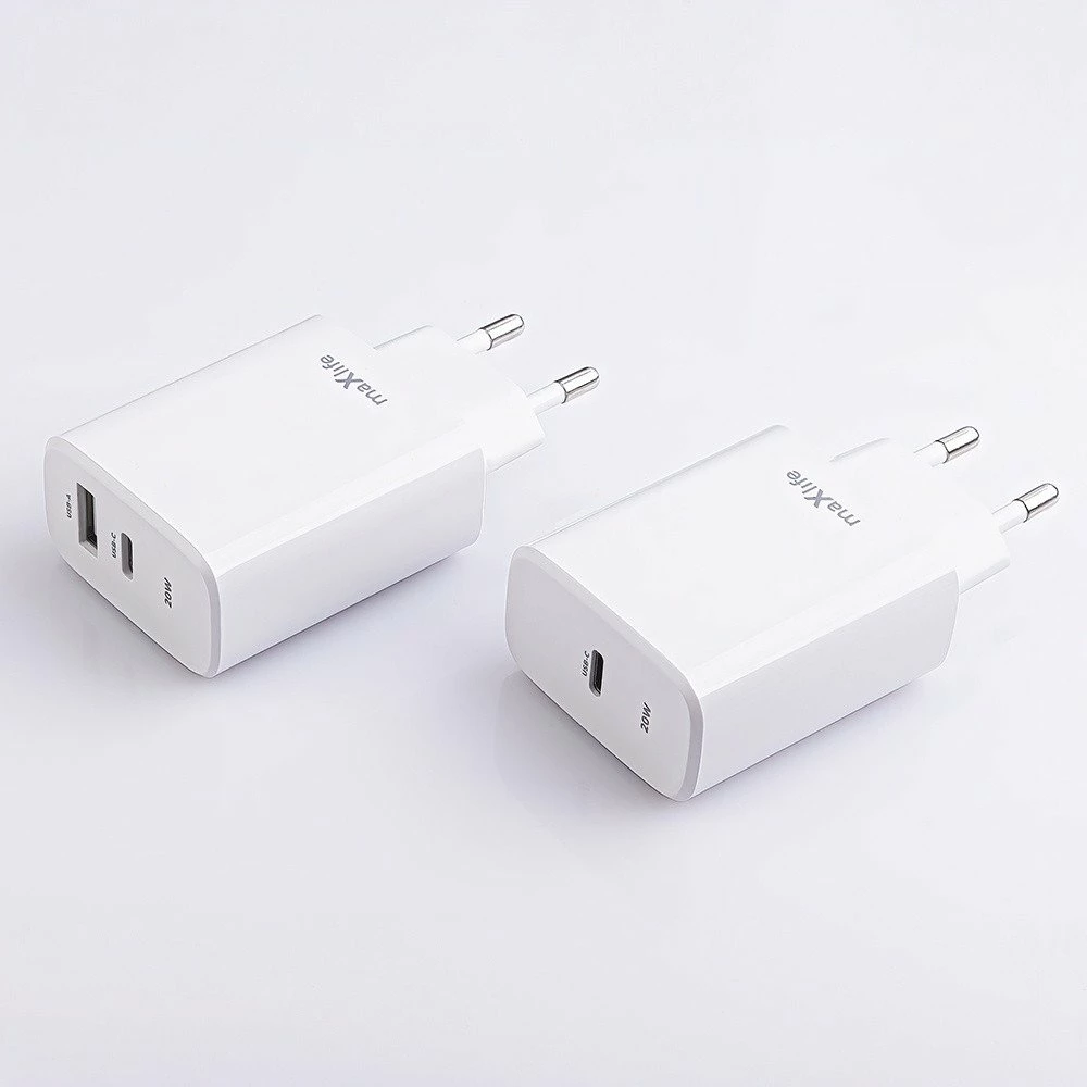Adapter karikimi Maxlife MXTC-10-20AC 20W PD QC, 1x USB-C + 1x USB, i bardhë