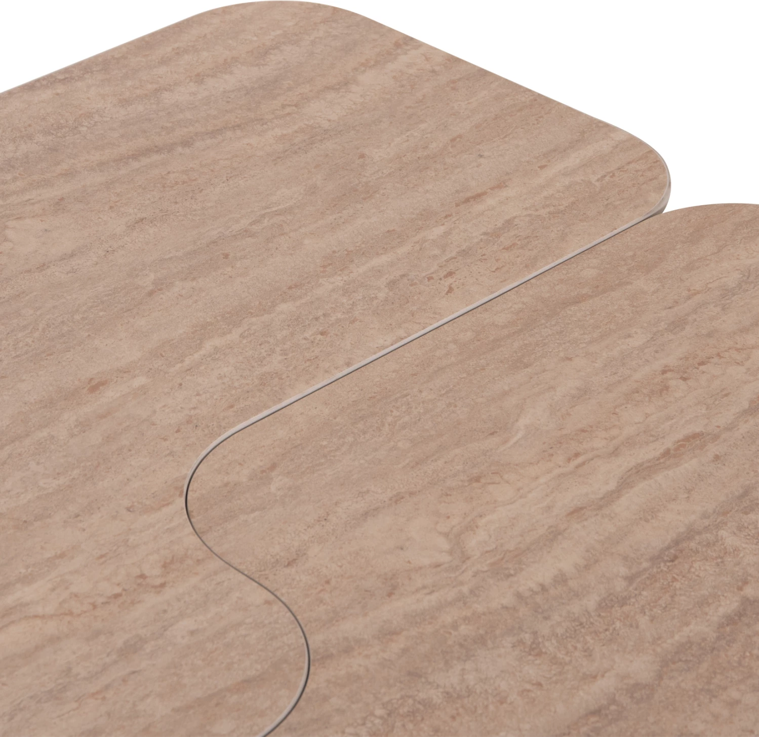 Set tavolina kafeje 2 copë Notte FH18432, sipërfaqe qeramike ngjyrë travertin, këmbë MDF ngjyrë arre, 100x100x43 cm