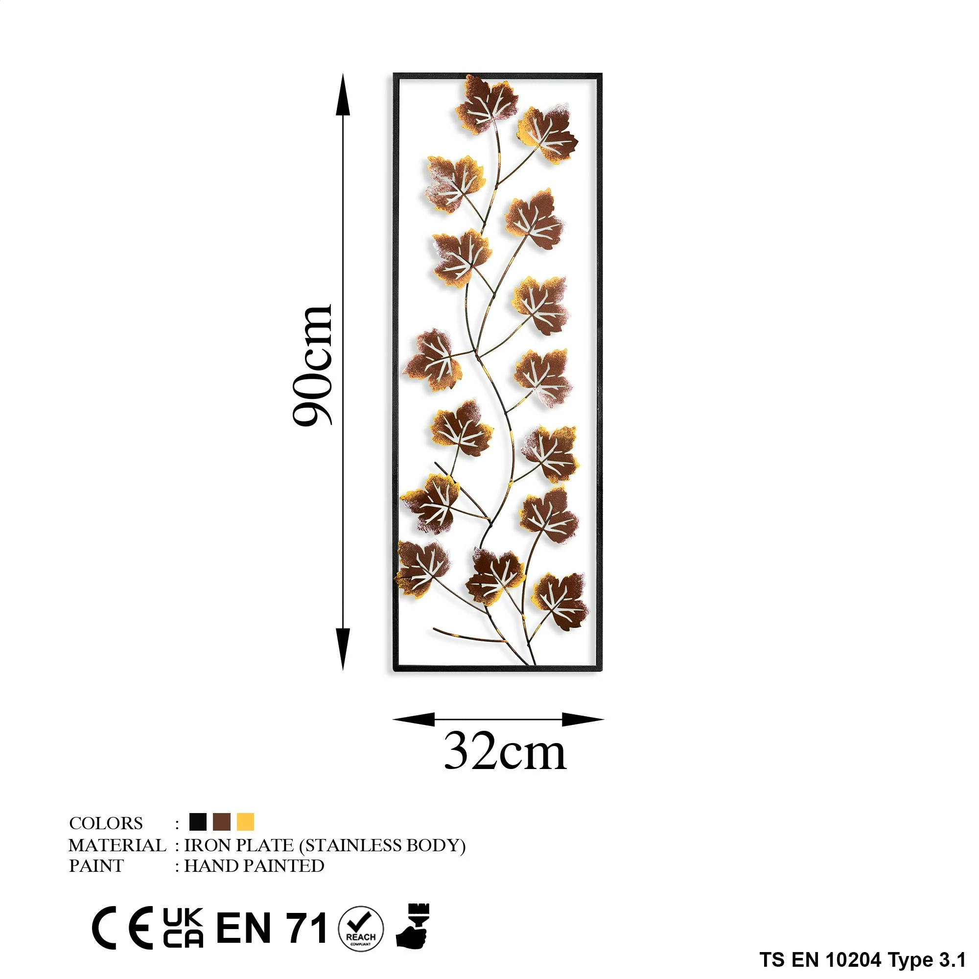 Aksesor dekorativ metalik për mur, Wallity, Platane 3, shumëngjyrësh, 32x90cm