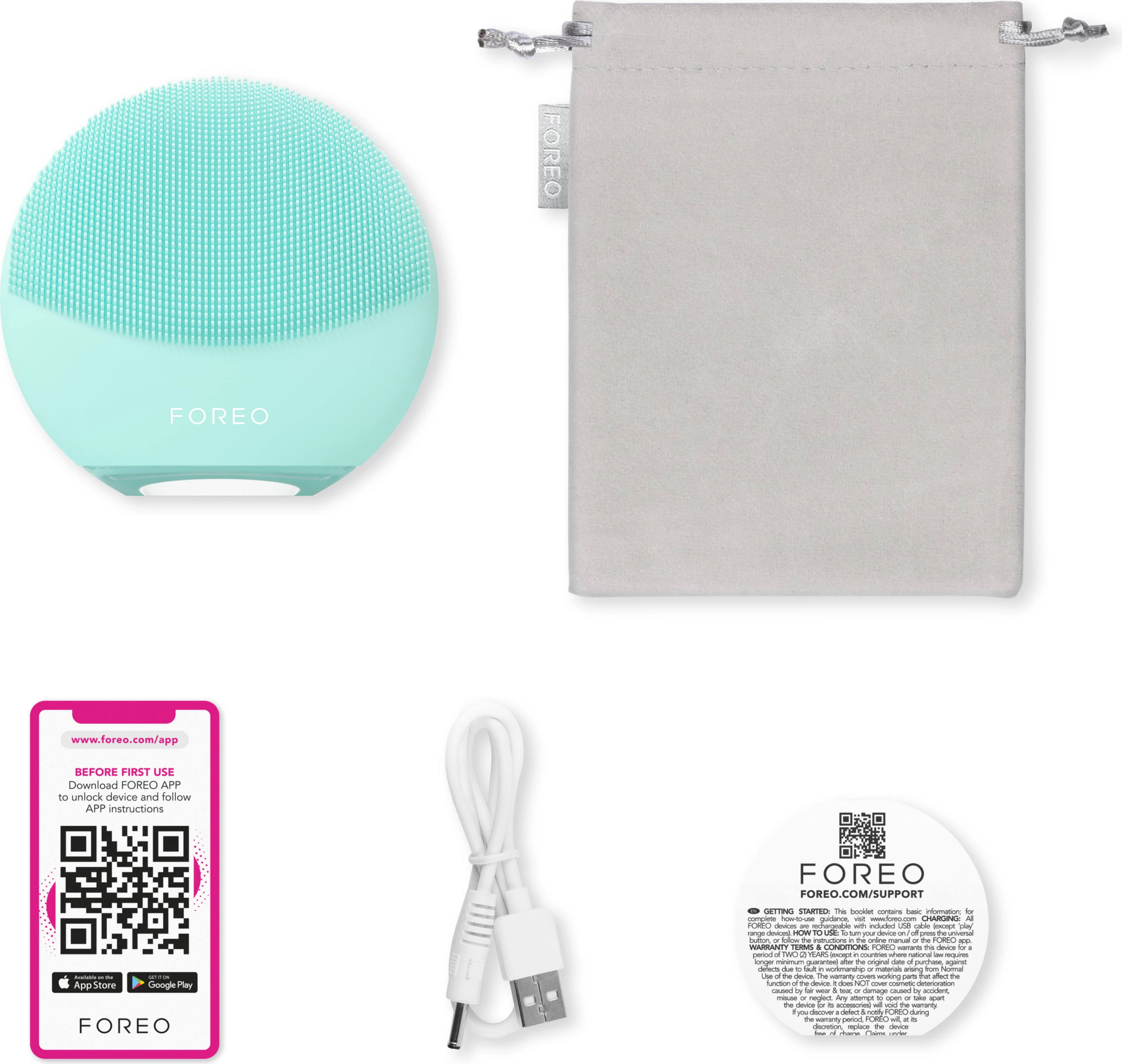 Pajisje smart pastrimi fytyre Foreo LUNA 4 mini, 2 zona, silikon, waterproof, 12 nivele, Blu Arktike, set me karikues USB + çantë udhëtimi