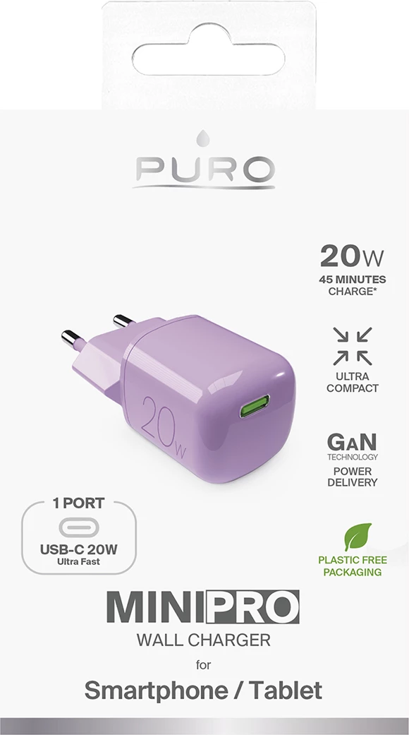 Karikues muri Puro Elektrik 20W GaN, USB-C, Rozë