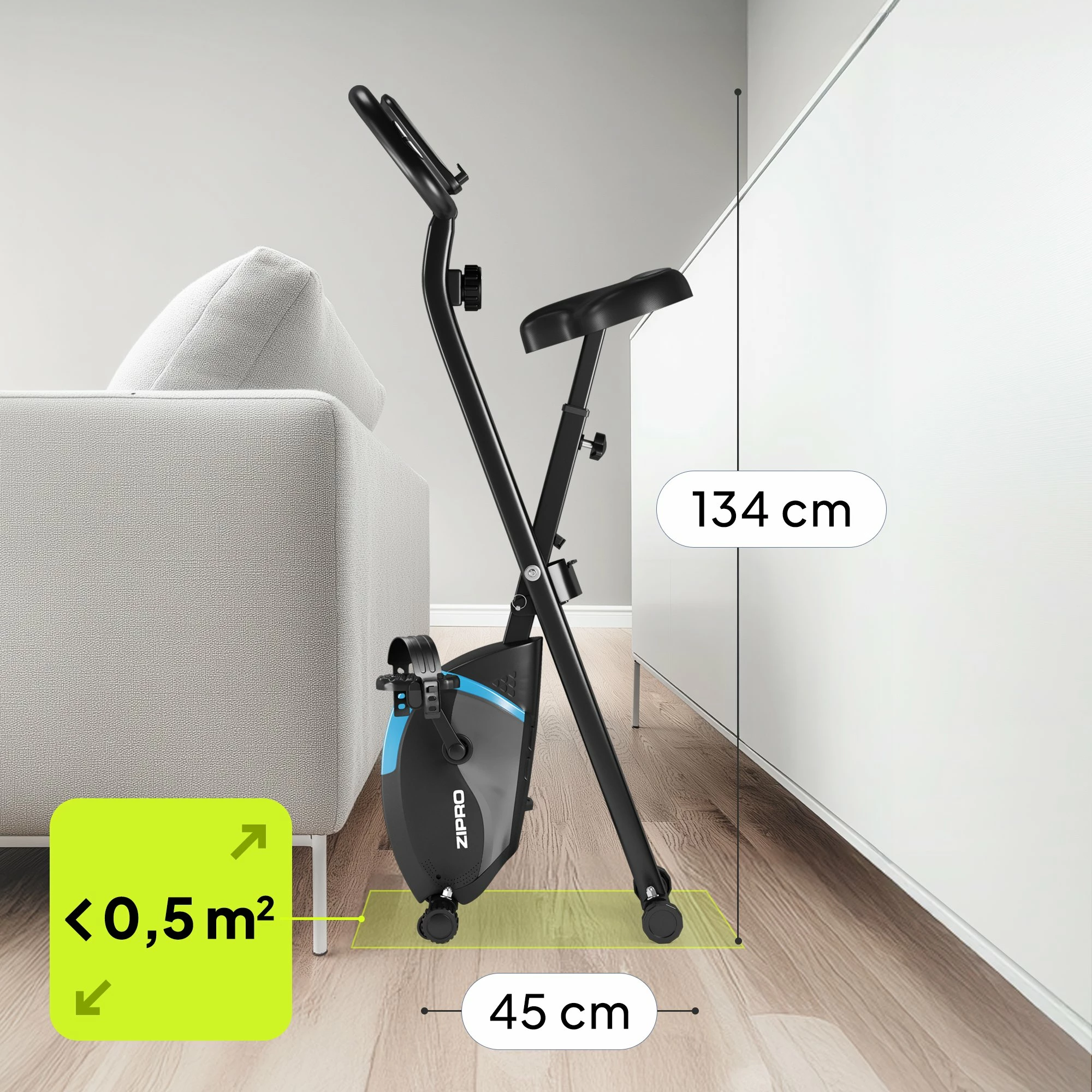 Biçikletë statike Zipro Future X, rezistencë magnetike 8 nivele, e palosshme vertikale, max 110 kg, e zezë