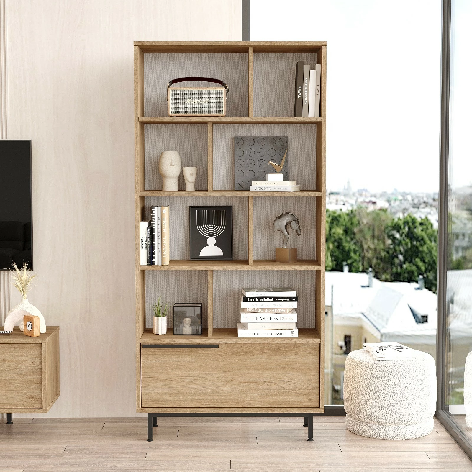 Raft librash Hanah Home, On4-S, ngjyrë arre, këmbë metalike