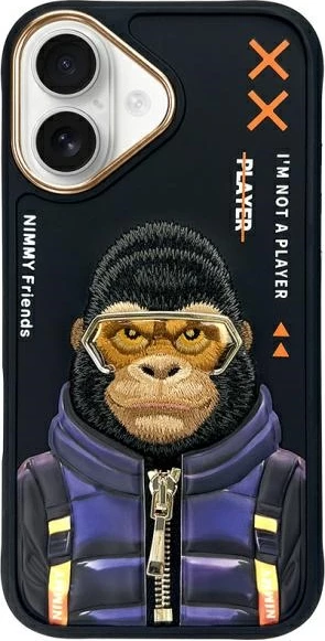 Mbështjellës Nimmy Cool&Cute 2.0 Monkey për iPhone 16 6.1", i zi, në kuti