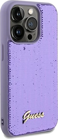 Mbështjellës Guess Sequin Script Metal për iPhone 13 Pro Max, vjollcë