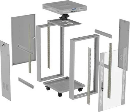 Kabinet rack LANBERG 19" 22U 600x600, derë qelqi, gri