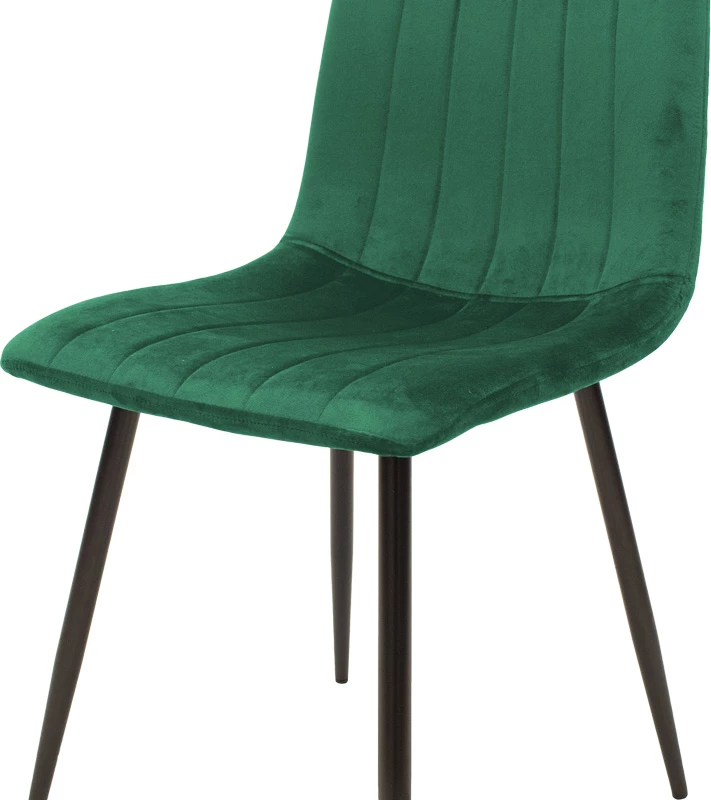 Karrige Noor kadife e gjelbër, këmbë metalike të zeza, set prej 4 copash, 44x53x86cm