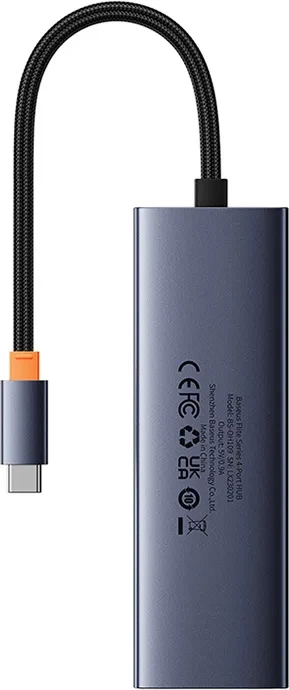 Kasë USB-C Baseus UltraJoy, 4 porte (3x USB 3.0 + RJ45), Gri