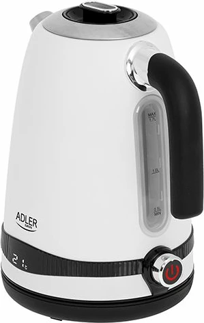 hervues uji elektrik ADLER AD1295w 1.7L LCD, rregullim temperature 40-100°C, 1850-2200W, bardhë/zezë