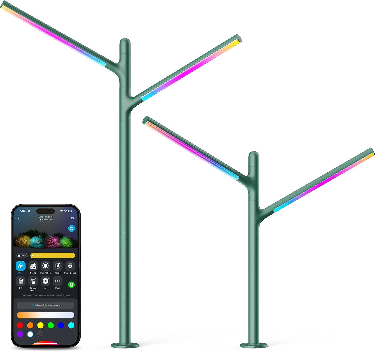 Drita kopshti outdoor Govee Outdoor Garden Lights RGBWWIC 1100 lm, Matter/Alexa/Google, set 2 copë