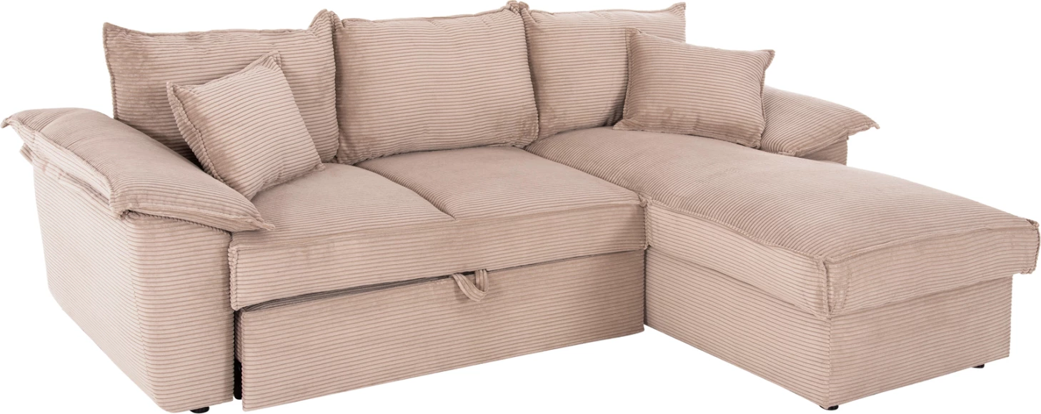 Divan qoshe me shtrat dhe hapësirë ruajtjeje ALDO FH3276.01R, pëlhurë bezhë, 256x91-159x87H cm