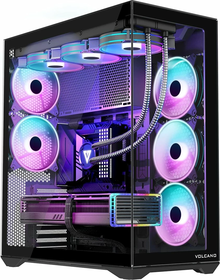 Kasë Modecom Volcano Space XL ARGB (AT-SPACE-XL-5F-ARGB-10) Full Tower ATX/eATX, 5x ventilatorë ARGB 140mm, USB-C, e zezë