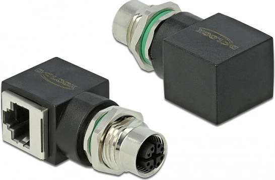 Adapter Ethernet industrial DeLOCK 66316, M12 F në RJ45 F, Cat6a, i zi