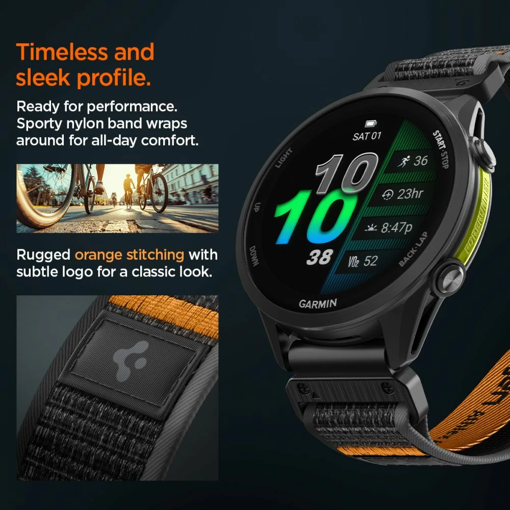 Rrip ore Spigen Athlex Air QuickFit 22mm për Garmin, najlon i endur, Velcro, zi/portokalli, 1 copë