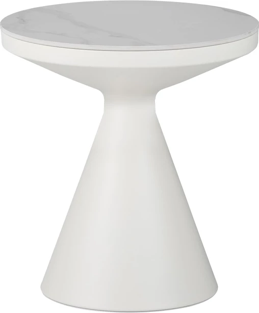 Tavolinë anësore Coozlin, mermer i bardhë sinterizuar, metal i bardhë, D50x50cm