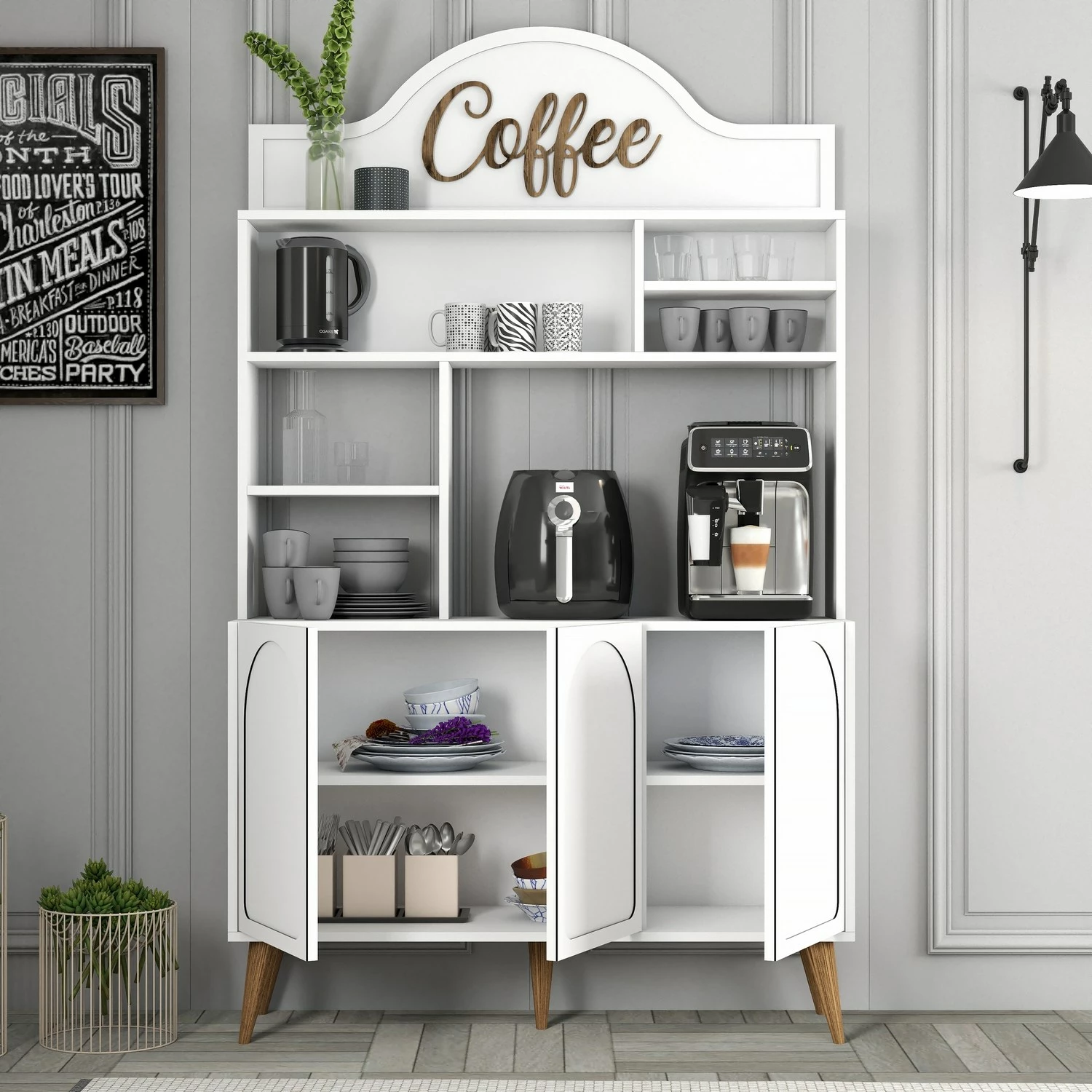 Dollap për kafe, Skye Decor, Lyon 120, i bardhë dhe arre