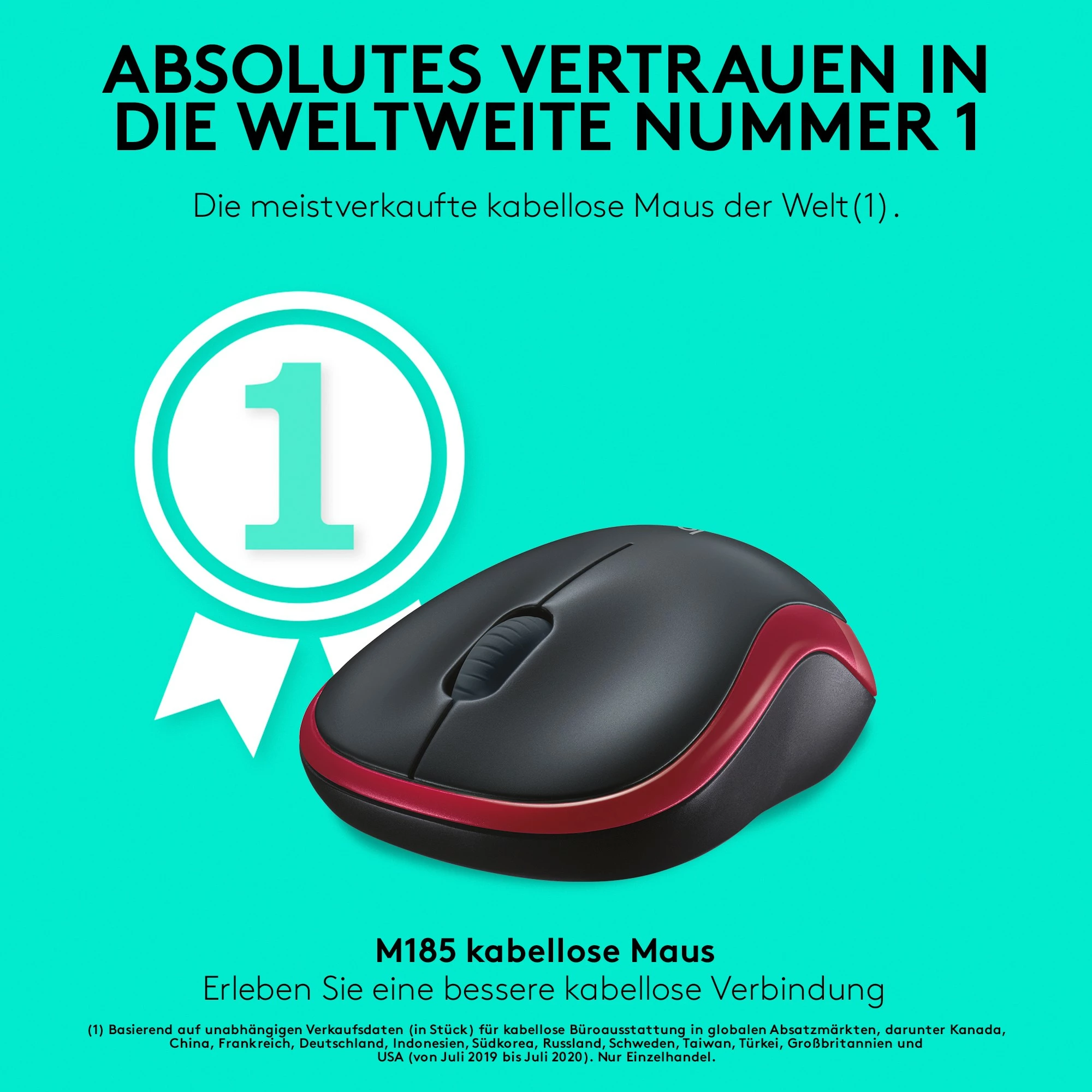 Maus Logitech Wireless M185, Optik, RF Wireless, 1000 DPI, Zi, Kuq