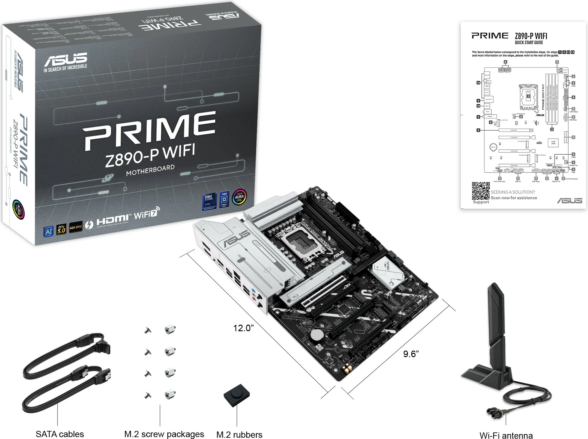 Pllakë amë ASUS PRIME Z890-P WIFI, Intel, LGA 1851, DDR5, 192 GB, e zezë