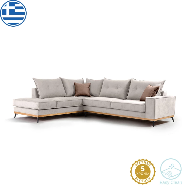 Divan qoshe luksoz II qoshe e djathtë, pëlhurë krem-moka, 290x235x95cm