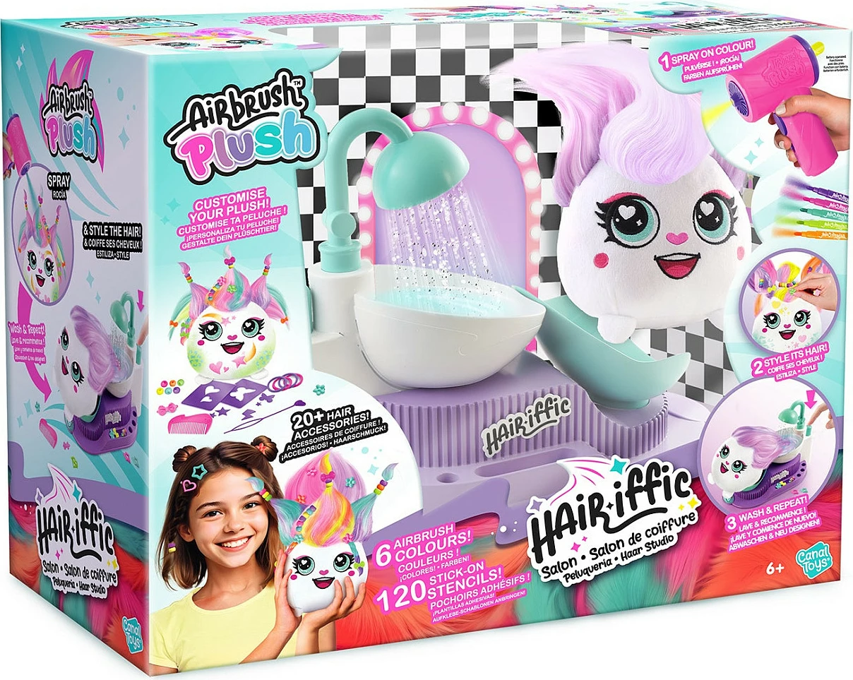 Set lodër sallon stilimi flokësh Canal Toys Airbrush Plush AIR 044, 148 pjesë, për fëmijë 6+, shumëngjyrësh