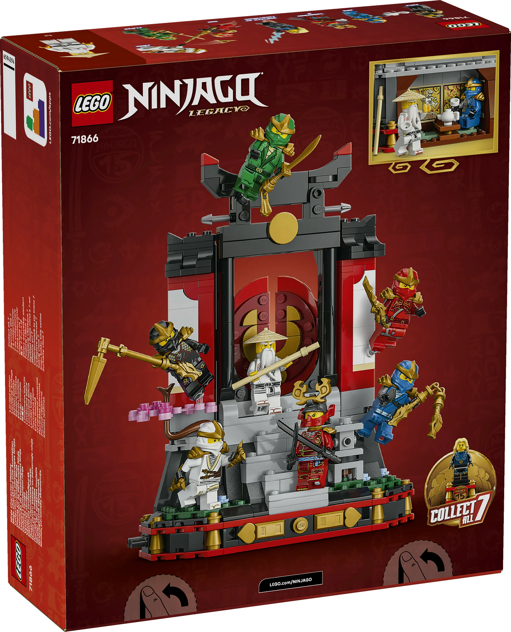 Set ndërtimi LEGO NINJAGO 71866 Ninja Character Display 15th Anniversary, 447 pjesë, 8 minifigura, 14+, multicolor