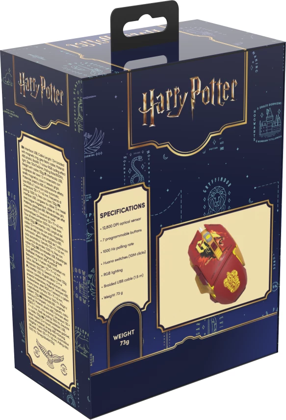 Maus gaming Spawn Harry Potter Gryffindor RGB 12800 DPI USB me kabllo, Kuqe/Ar