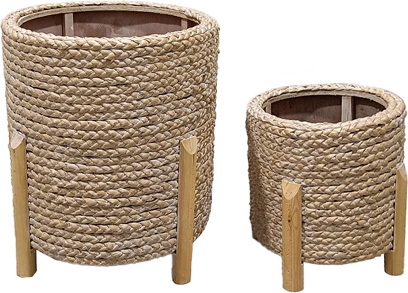 Set dy vazo CORDA, dru bredhi, kashtë natyrale, 30x30x34, ngjyrë e bardhë e larë