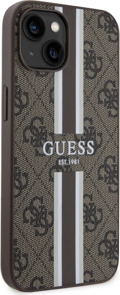 Mbështjellës Guess GUHMP14MP4RPSW për iPhone 14 Plus 6.7", 4G Printed Stripes MagSafe, Kafe