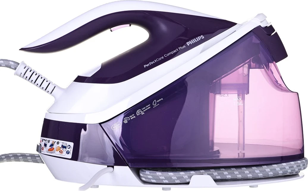 Hekur për hekurosje me mbajtëse Philips PerfectCare Compact Plus GC7933/30, 2400W, i vjollcë