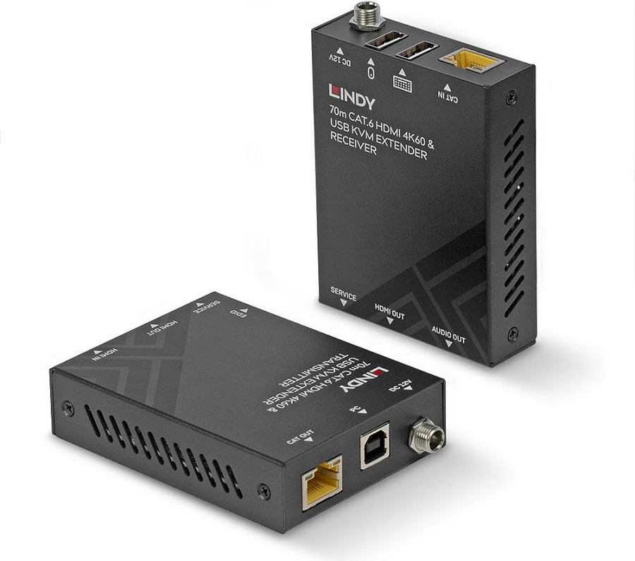 KVM extender Lindy 70m Cat6 HDMI 2.0, USB dhe audio, 4K, i zi