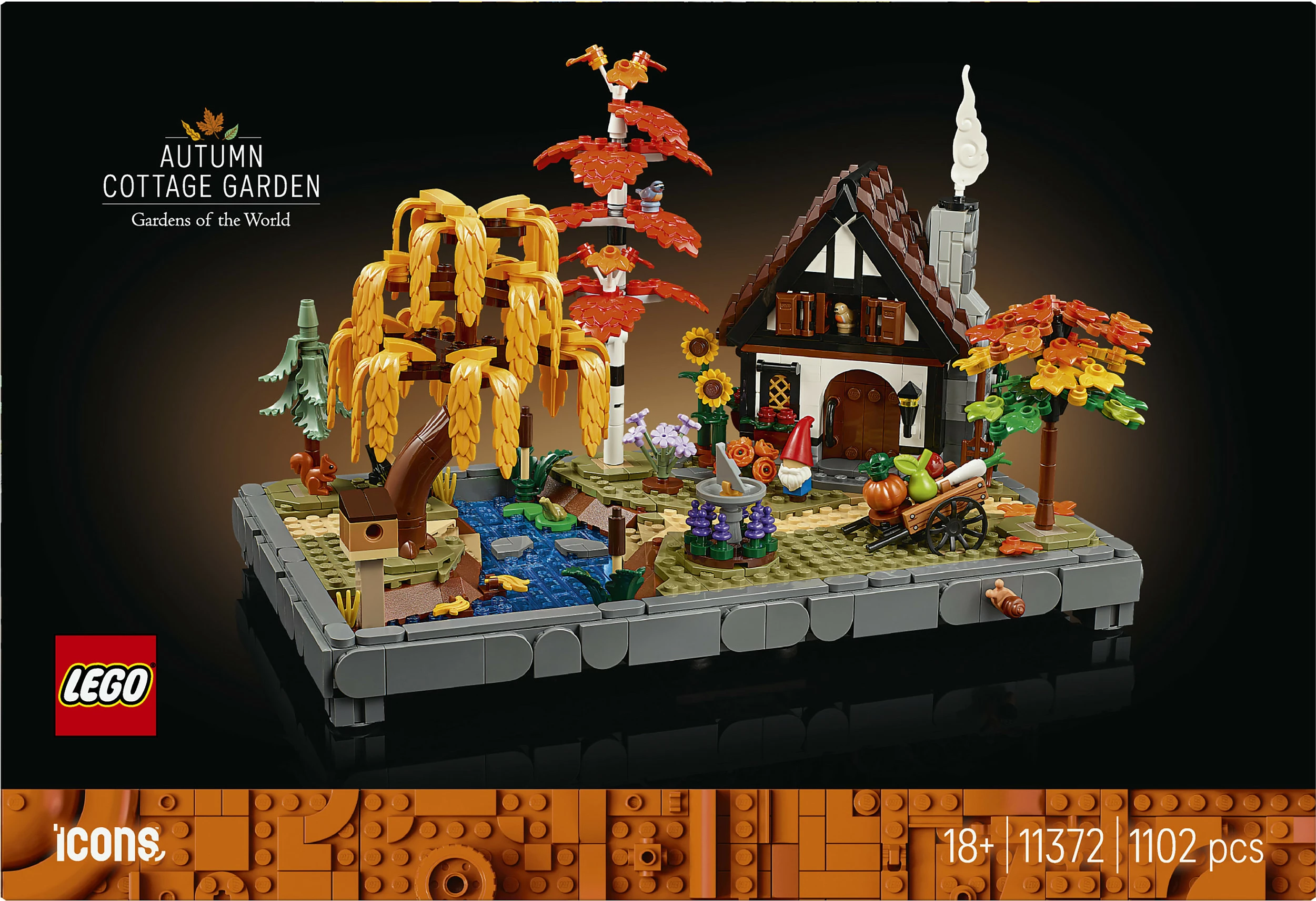 Set ndërtimi LEGO Icons Autumn Cottage Garden 11372, 1102 copë, 18+, multikolor