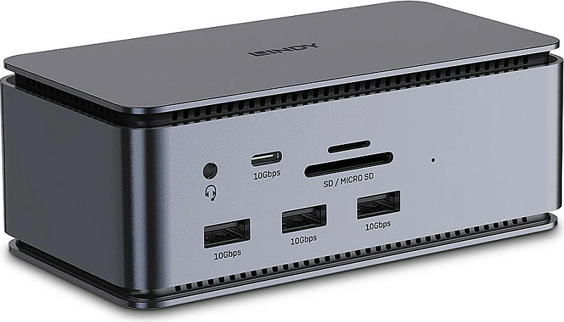 Docking station USB4 LINDY DST-Pro, USB-C, 100W PD, HDMI 2.1/DP 1.4, 8K, Gigabit, antracit