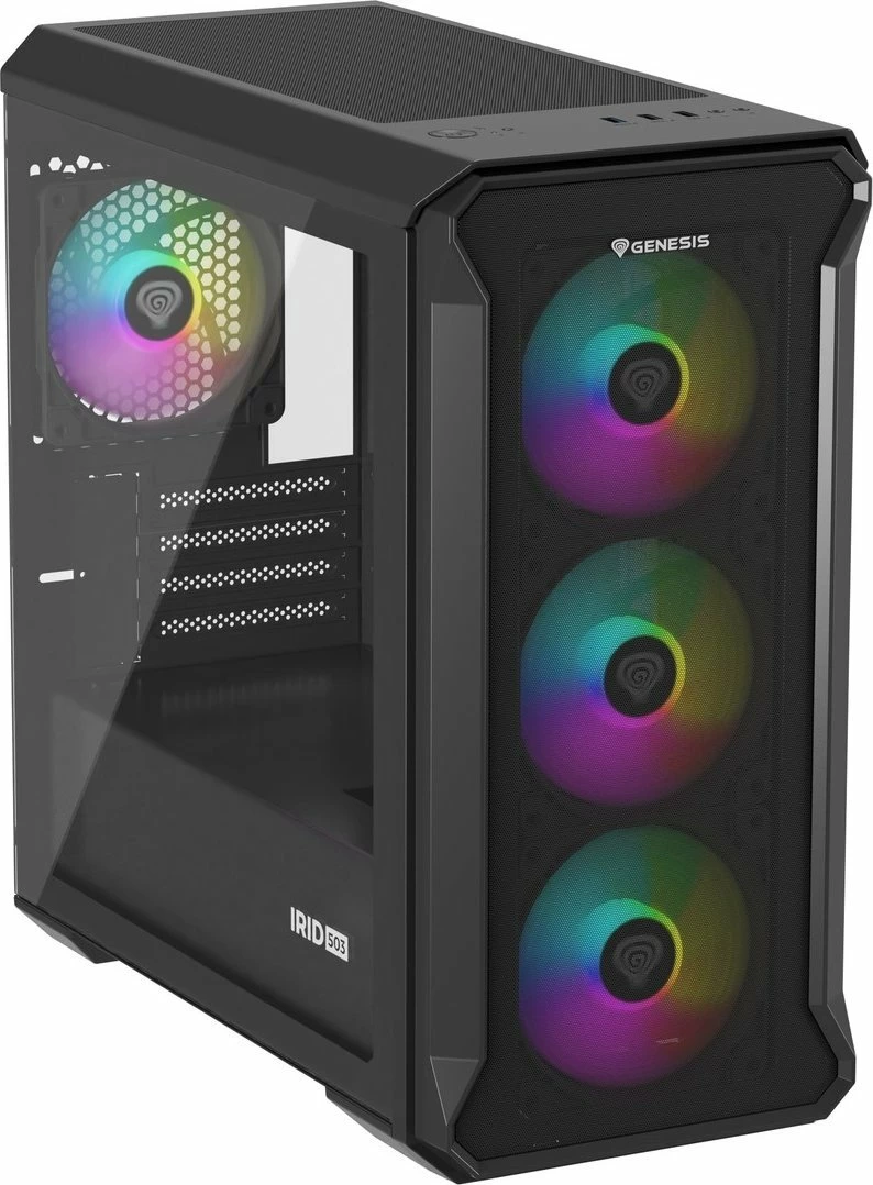 Kasë GENESIS Irid 503 ARGB V2 NPC-1559 Micro Tower, Micro-ATX/Mini-ITX, x4 ventilatorë ARGB 120mm, e zezë