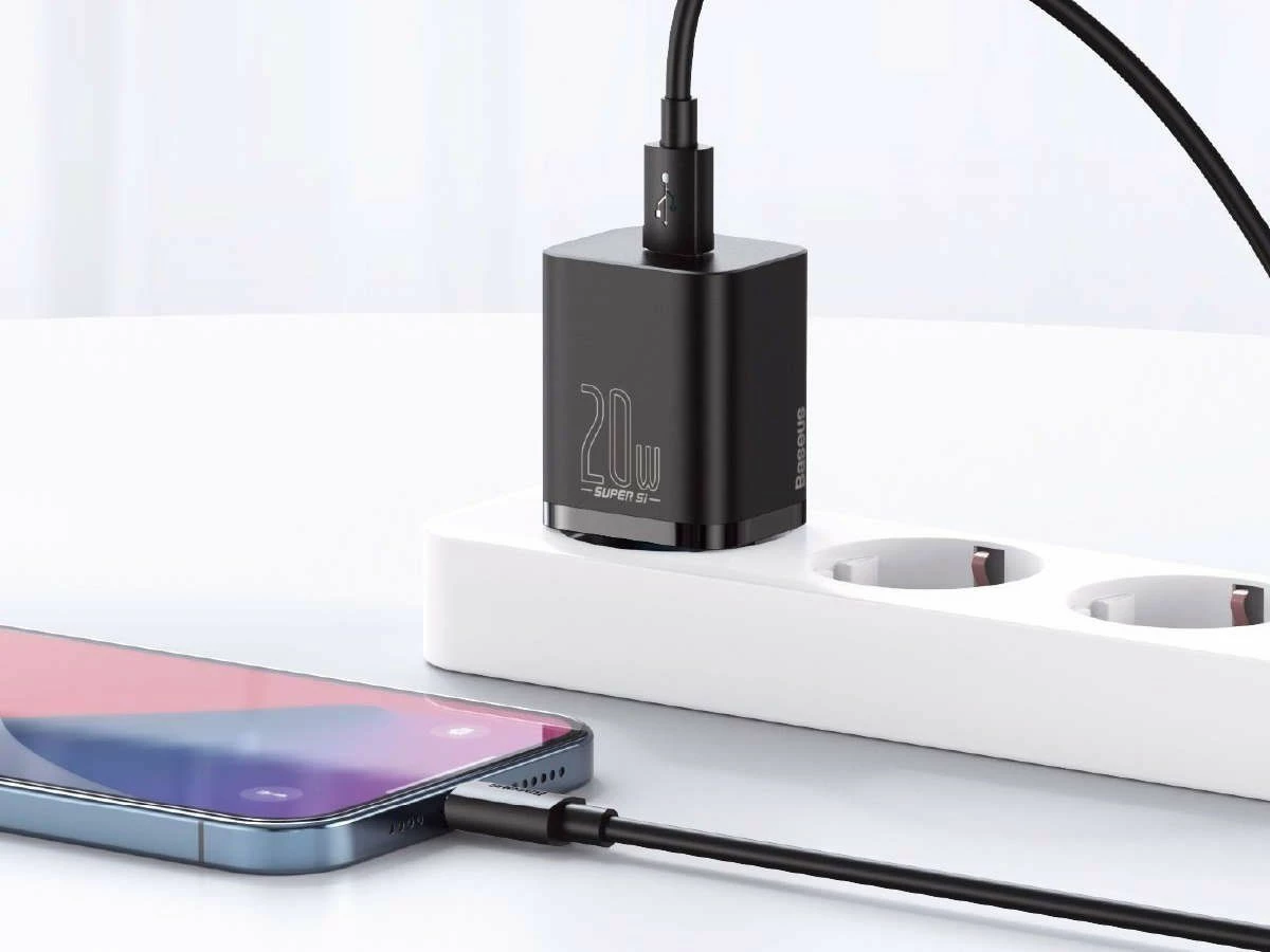 Karikues rrjeti Baseus Super Si TZCCSUP-B01 20W USB-C PD/QC 3A set me kabllo USB-C në Lightning 1 m i zi
