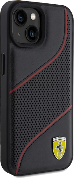 Mbështjellës Ferrari Perforated Waves Metal Logo për iPhone 15/14/13, e zezë