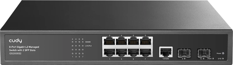 Switch i menaxhuar Layer 2, Cudy GS2008S2, 8 porte Gigabit, 2 slot SFP, i zi