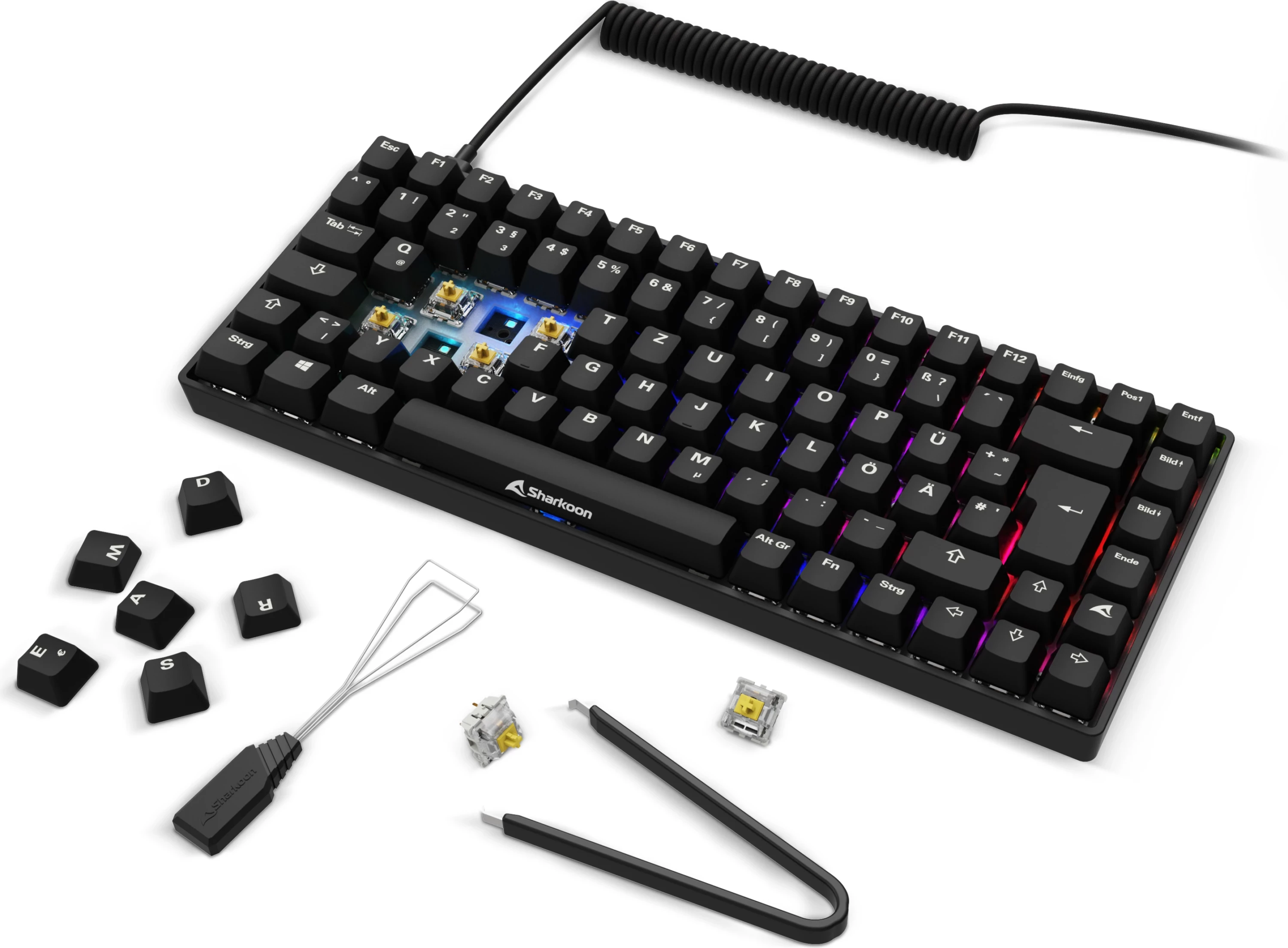 Tastierë Sharkoon SKILLER SGK50 S3 PBT, Gateron G Pro 3.0 Yellow, DE-Layout, e zezë