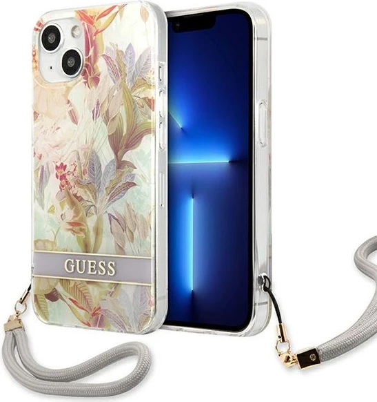 Mbështjellës Guess GUHCP13SHFLSU për iPhone 13 mini 5.4", Flower Strap, vjollcë