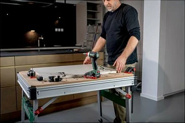 Tavolinë pune Metabo MWB 100, e palosshme, rregullim lartësie 80-100 cm, 710 mm, bezhë/metalik