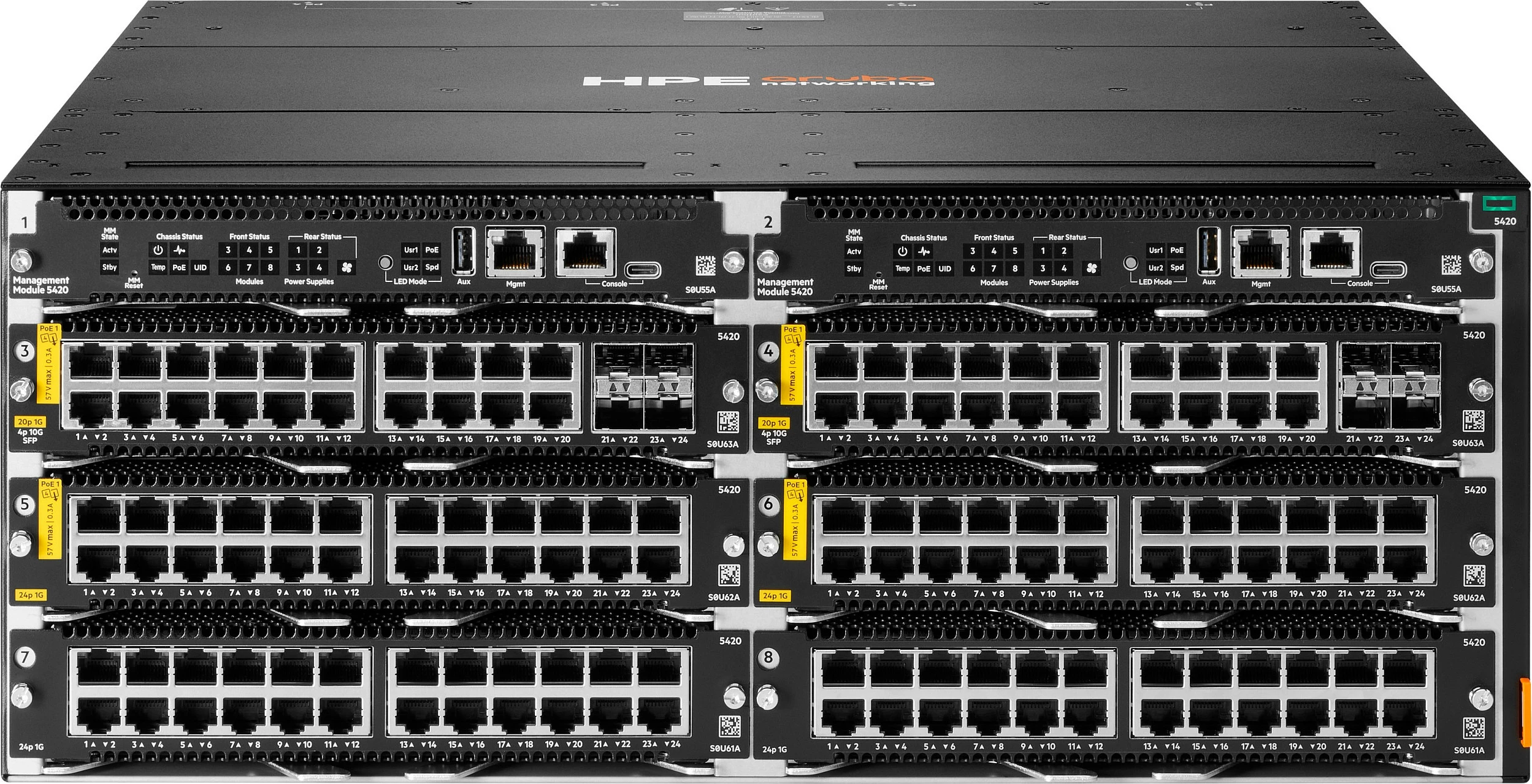 Switch HPE Aruba Networking CX 5420, managed L3, 6-slot, PoE, rack 4U, i zi