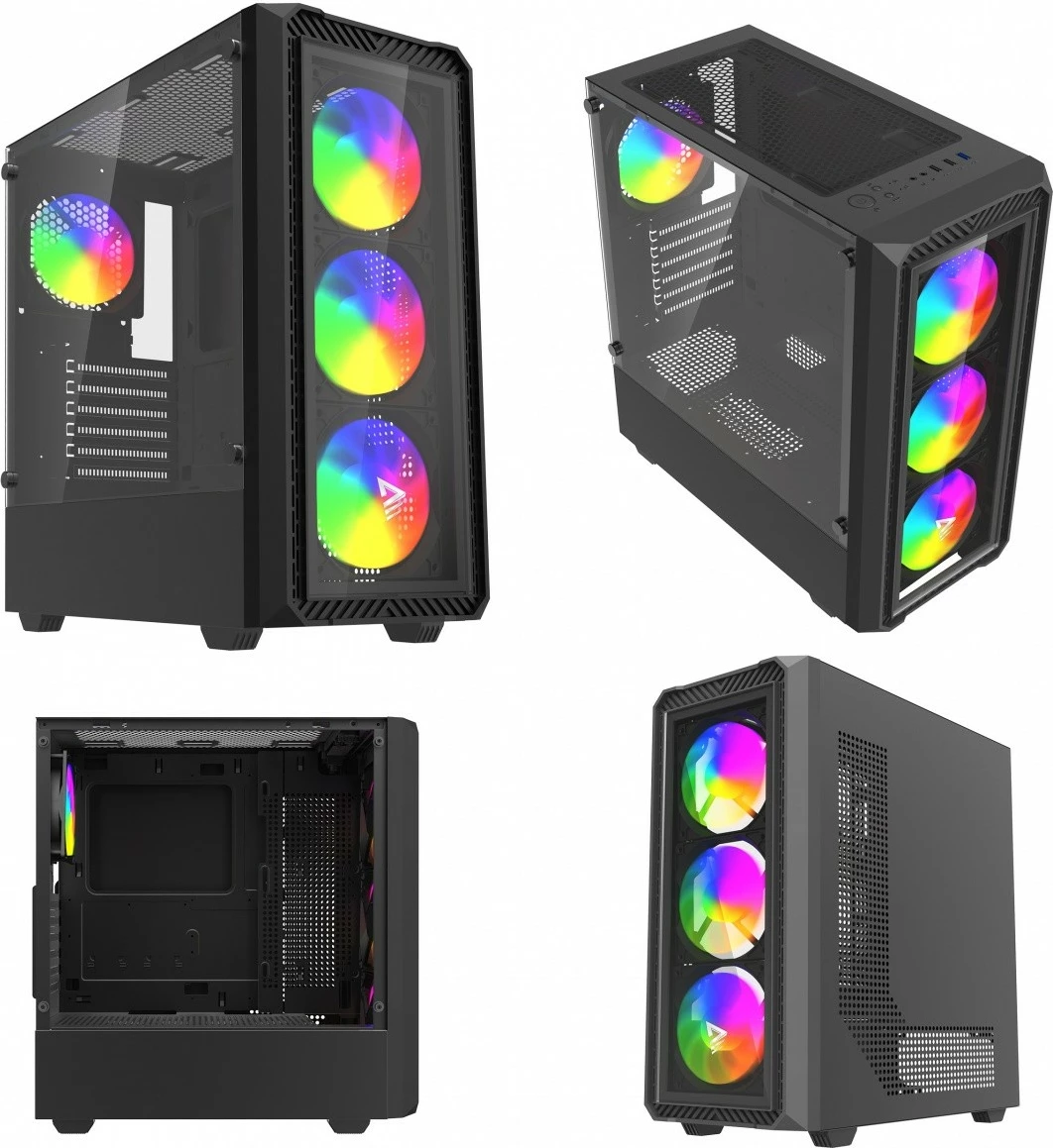 Kasë PC Savio NOCTIS GLASS RGB X1 midi tower ATX/mATX/Mini‑ITX me 4 ftohës RGB PWM, panel xhami të temperuar, filtra pluhuri, e zezë