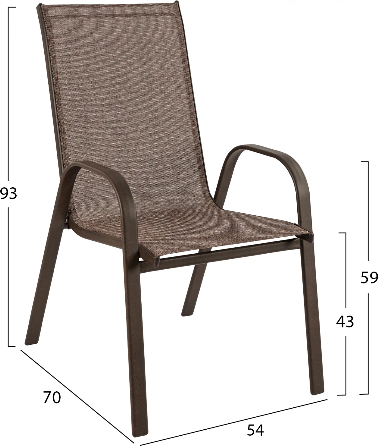 Karrige e jashtme LEON FH5000.02, kornizë metali ngjyrë kafe, tekstilene kafe, 54x70x93H cm