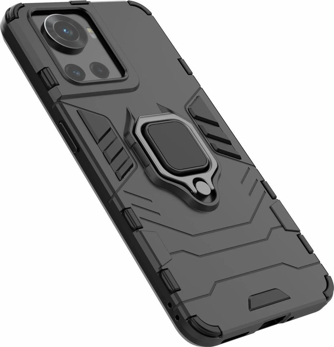 Mbështjellës Hurtel Ring Armor për OnePlus Ace, me dorezë magnetike, i zi