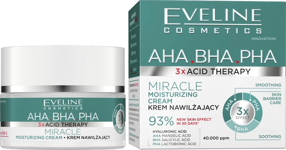 Krem hidratues për fytyrë Eveline Cosmetics 3 x Acid Therapy për femra, 3 x 50ml