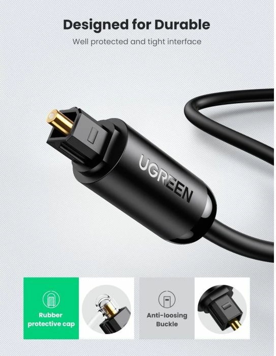 Kabllo optike Toslink audio UGREEN 70892 2 m, e zezë, paketim Polybag