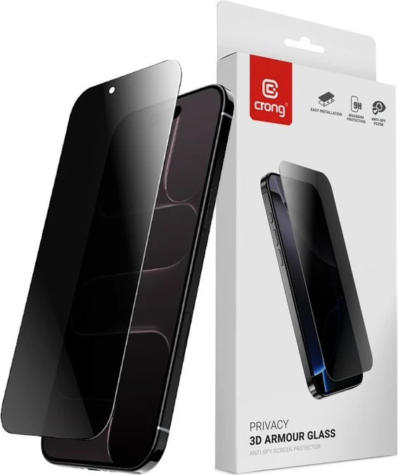 Xham i temperuar privatësie 3D Armour Glass, CRONG CRGP3DAGIPA, 9H, filtër privatësie dy-kahor, për Apple iPhone Air, 1 copë