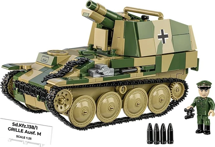 Set blloqe ndërtimi, Cobi, COBI-2665 Sd.Kfz.138/1 Grille Ausf. M, 720 elemente, shkallë 1:28, me figurë, kamuflazh jeshile