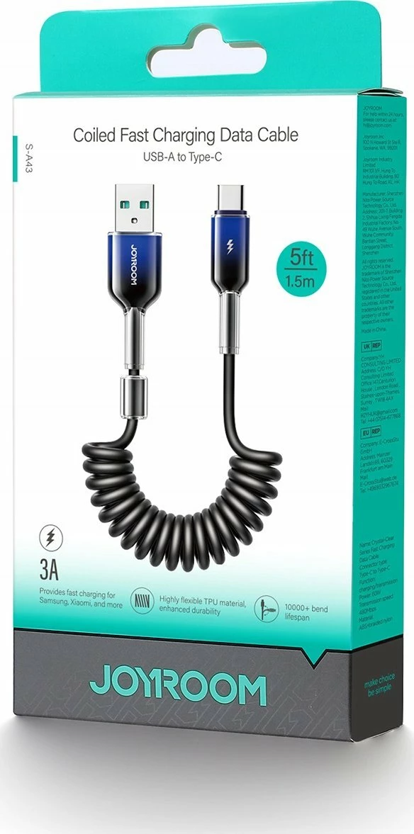 Kabllo USB Joyroom S-A43 Crystal-Clear Series (JYR1104) 1.5 m, USB-A në USB-C, 3A, e zezë