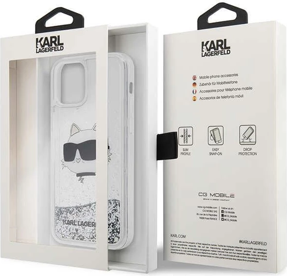 Mbështjellës Karl Lagerfeld KLHCP12MLNHCCS për iPhone 12/12 Pro 6.1", Glitter Choupette, Argjendtë