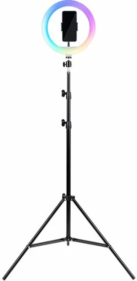 Dritë unazë LED RGB me tripod HAVIT ST7026, 26 cm, lartësi 72-210 cm, mbajtës telefoni/tableti deri 7 inç, RGB